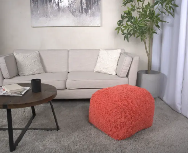 Spongy Coral Microfiber Square Pouf Living Room bazar