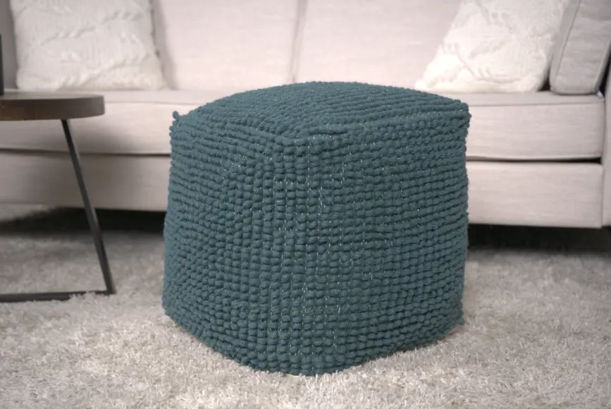 Stellar Square Pouf Teal Fabric Ottoman Living Room bazar