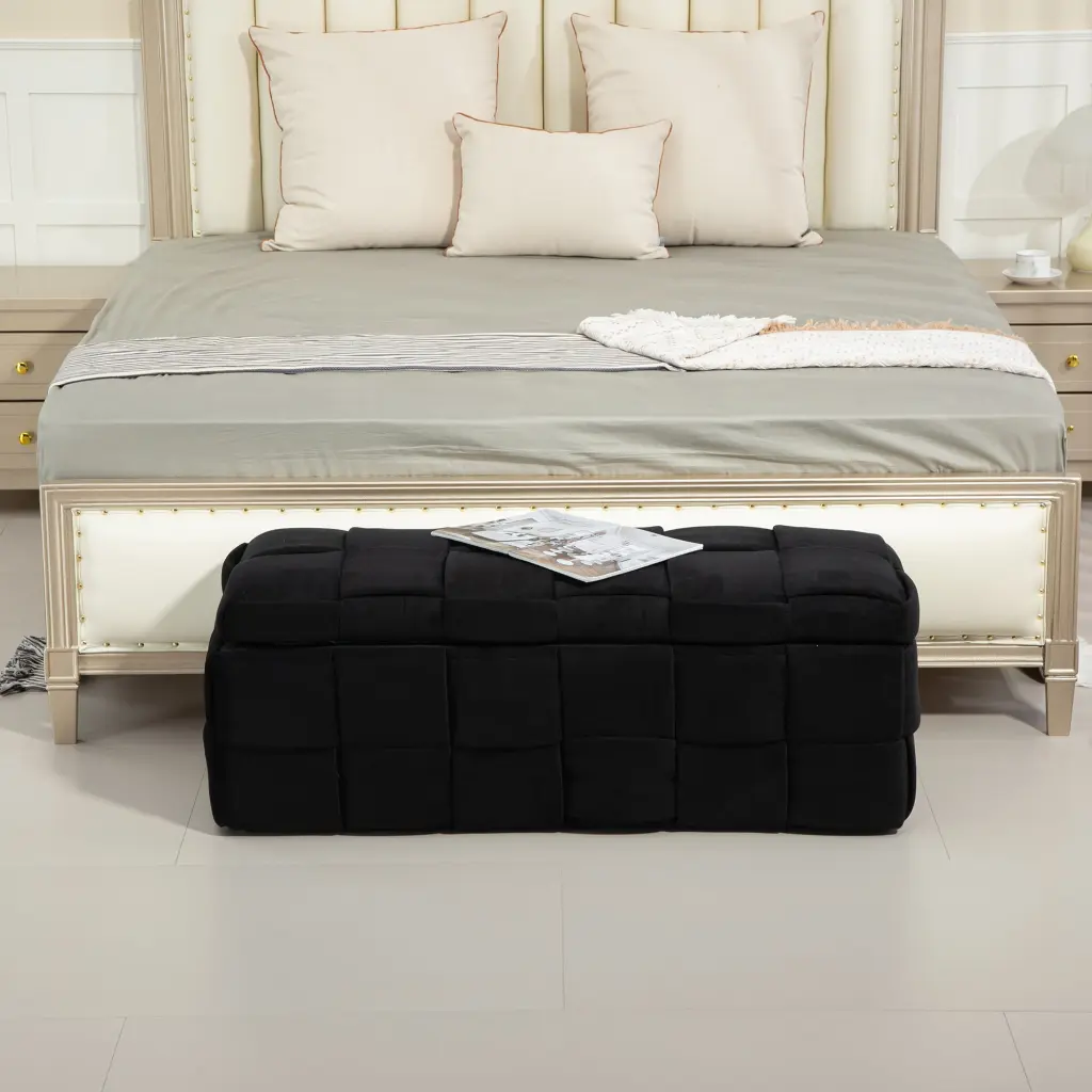 Coolmore Storage Ottoman Upholstered Fabric Bench Hidden Compartment coolmore w-395