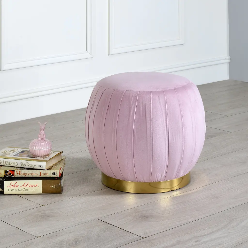 Pink Carnation And Gold Round Tufted Ottoman Pink Velvet Wood Primary Seating furniture max