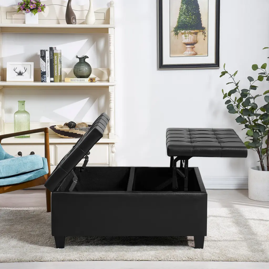Large Square Faux Leather Storage Ottoman Coffee Table Living Room Furniture hdf store