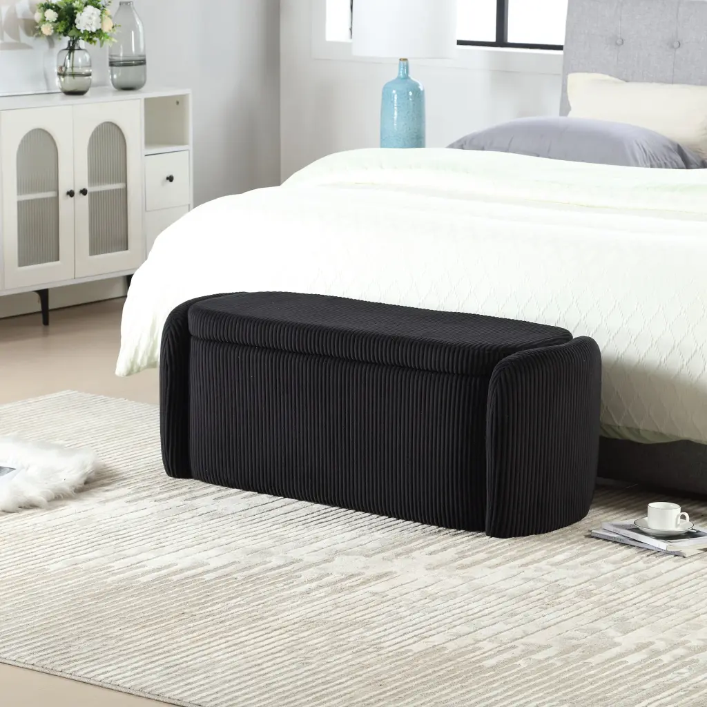 Coolmore Upholstered Fabric Storage Ottoman Bench Bedroom or Living Room house hold-w1588