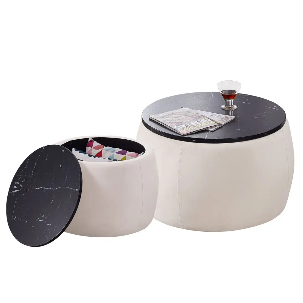 Set 2 Nesting Round Storage Ottoman Coffee Table Footstool Modern Design justone interior