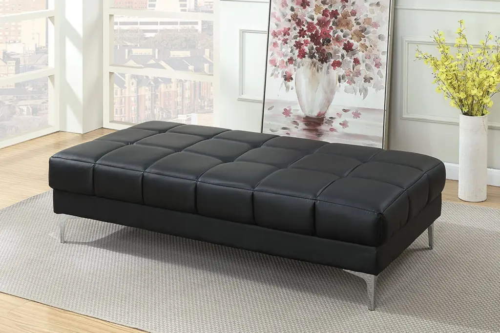Black Bonded Leather Extra Large Ottoman Metal Legs Living Room Footrest kanepe