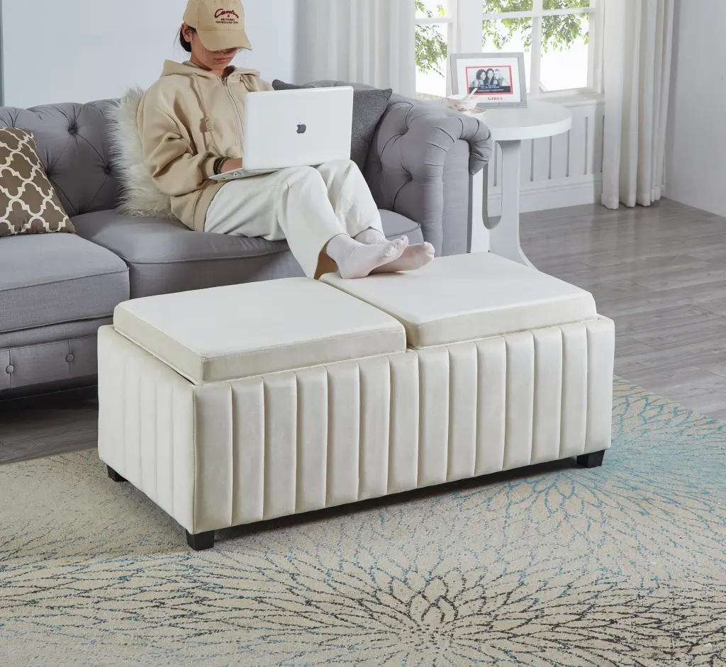 45 Inch Wide Contemporary Square Cube Storage Ottoman Bench, Storage Bench Lid modernben furniture