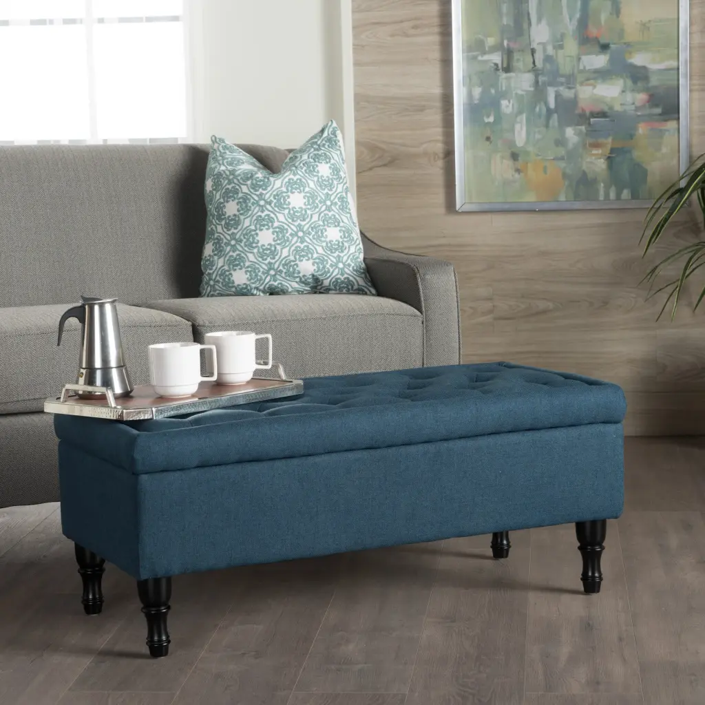 Hyatt Storage Ottoman Navy Blue Fabric Living Room Footrest Storage nh-an