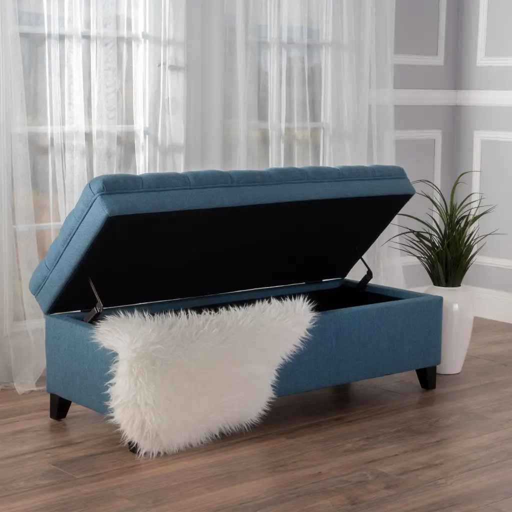Juliana Blue Fabric Storage Ottoman Bench Hidden Compartment nh-an