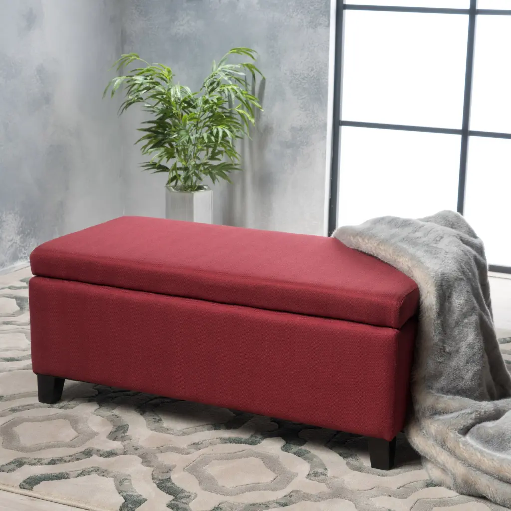 Storage Ottoman Red Fabric Upholstered Design nh-perfect home
