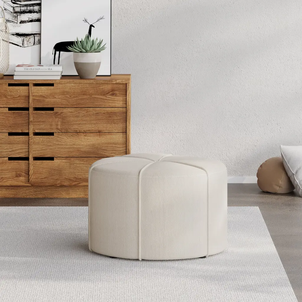 Beige Fabric Ottoman Storage Bench Living Room nh-purenest
