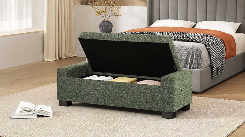 Storage Ottoman Blackish Green Fabric Multi Functional Footrest Bench nh-purenest