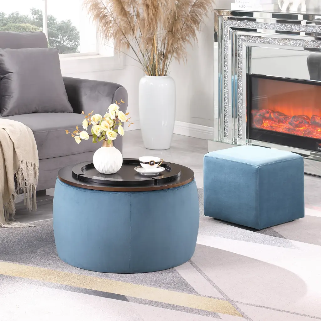 Round Ottoman Set Storage, 2 1 Combination Coffee Table and Footrest relax down