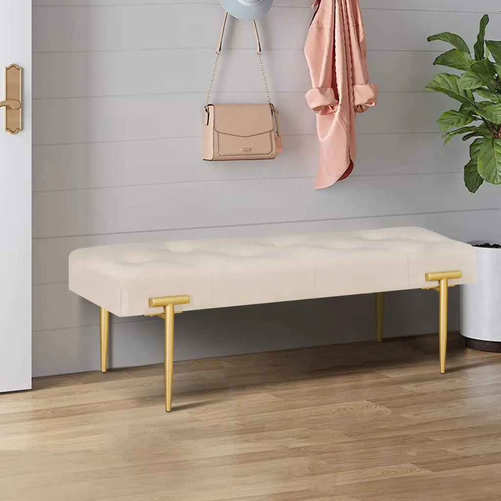 48 Inch Modern Ottoman Bench Upholstered Footrest Gold Finish rnb