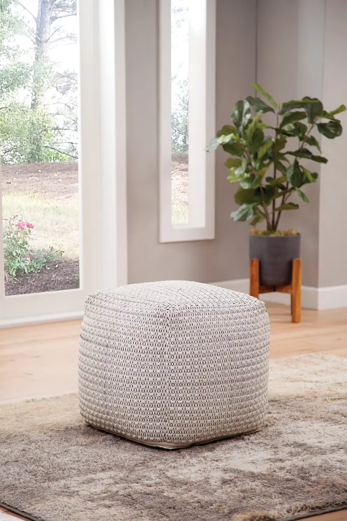 Hakim Square Handwoven Woolen Pouf White White Fabric - Stylish Footstool steve silver furniture