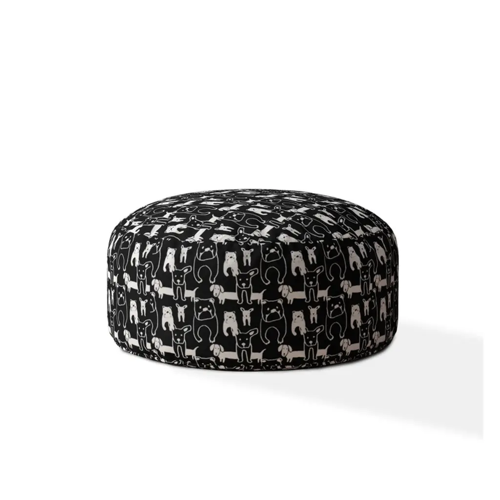 Indoor Buster Black Round Zipper Pouf Stuffed Extra Beads 24 Inches usa made pillow and pouf