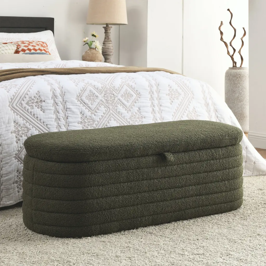Video Welike 45.5 Inches Storage Ottoman Bench Upholstered Fabric Seat welike furniture