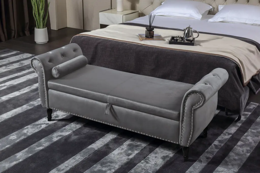 Aijia 63 Inch Velvet Multifunctional Storage Rectangular Sofa Stool aijiafurniture