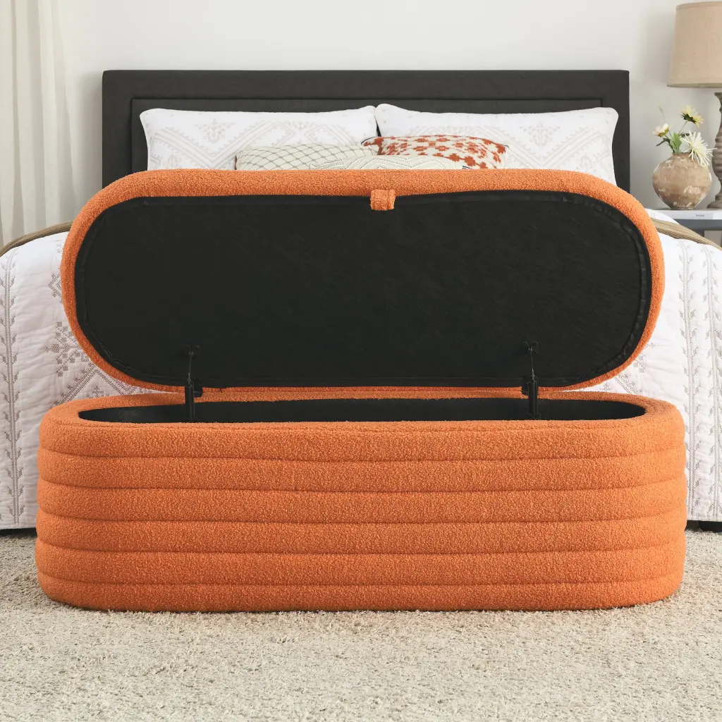 Video Welike 45.5 Inches Storage Ottoman Bench Upholstered Fabric Living Room welike furniture