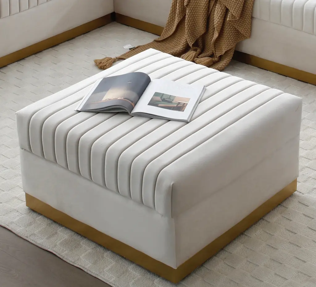 Contemporary Vertical Channel Tufted Velvet Large Ottoman aijiafurniture