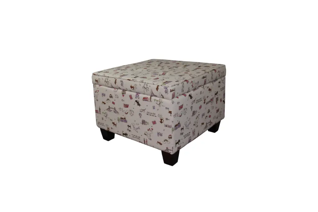 18.75 Inch Tall Storage Ottoman Kids Print Multicolor Wood california home