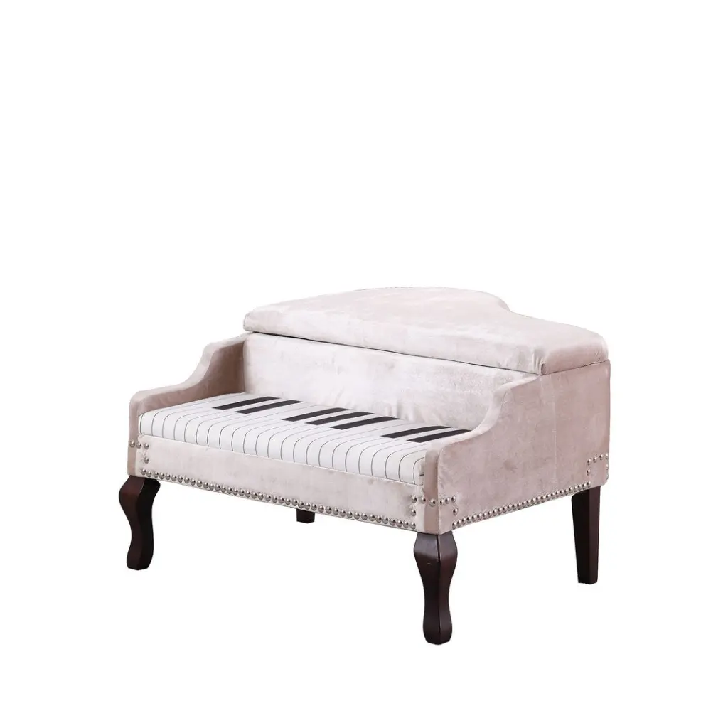 21 Inch Long Beige Piano Storage Ottoman Silver Nailheads california home