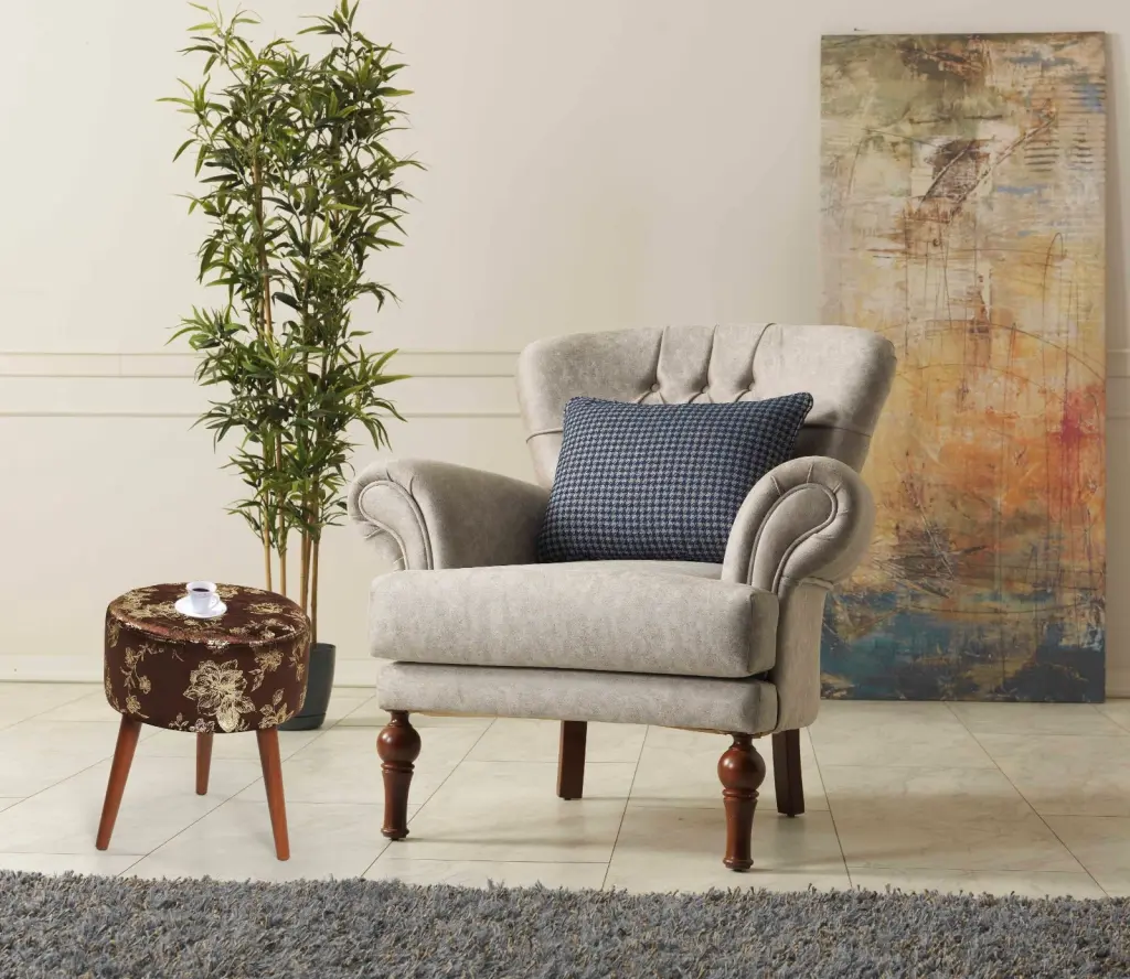 Flora Ottoman 101 Brown Brown Chenille Wood Chenille Brown Contemporary furnia