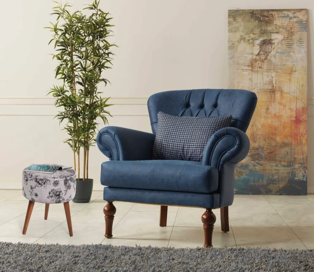 Flora Ottoman Ivory Grey Chenille Pattern Cozy Living Rooms furnia