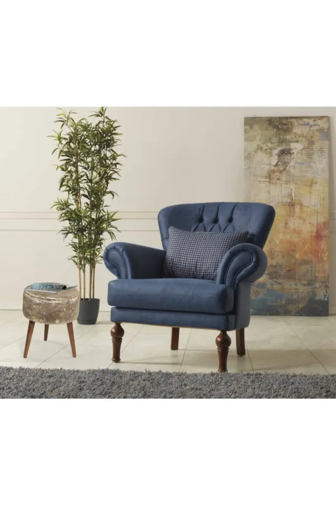 Flora Ottoman Light Brown Chenille Wood Legs Living Room furnia