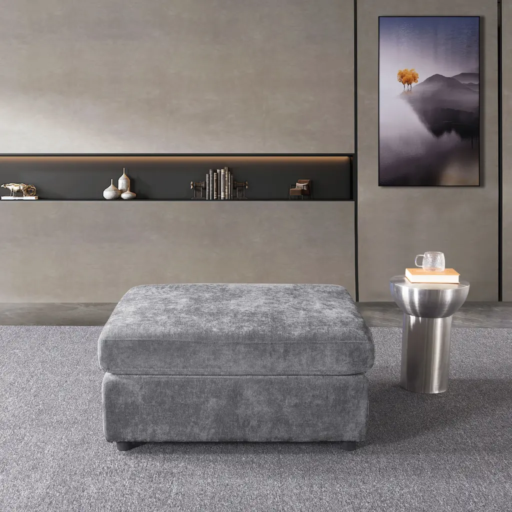 Ottoman 3019 Light Grey Chenille Wood Living Room Medium Sofa homarni furnishings inc.---w1099
