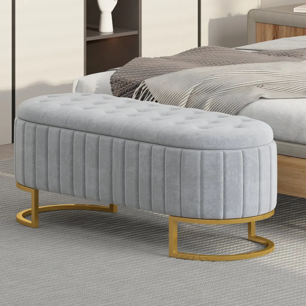 Elegant Upholstered Velvet Storage Ottoman Button Tufted Living Room homey life
