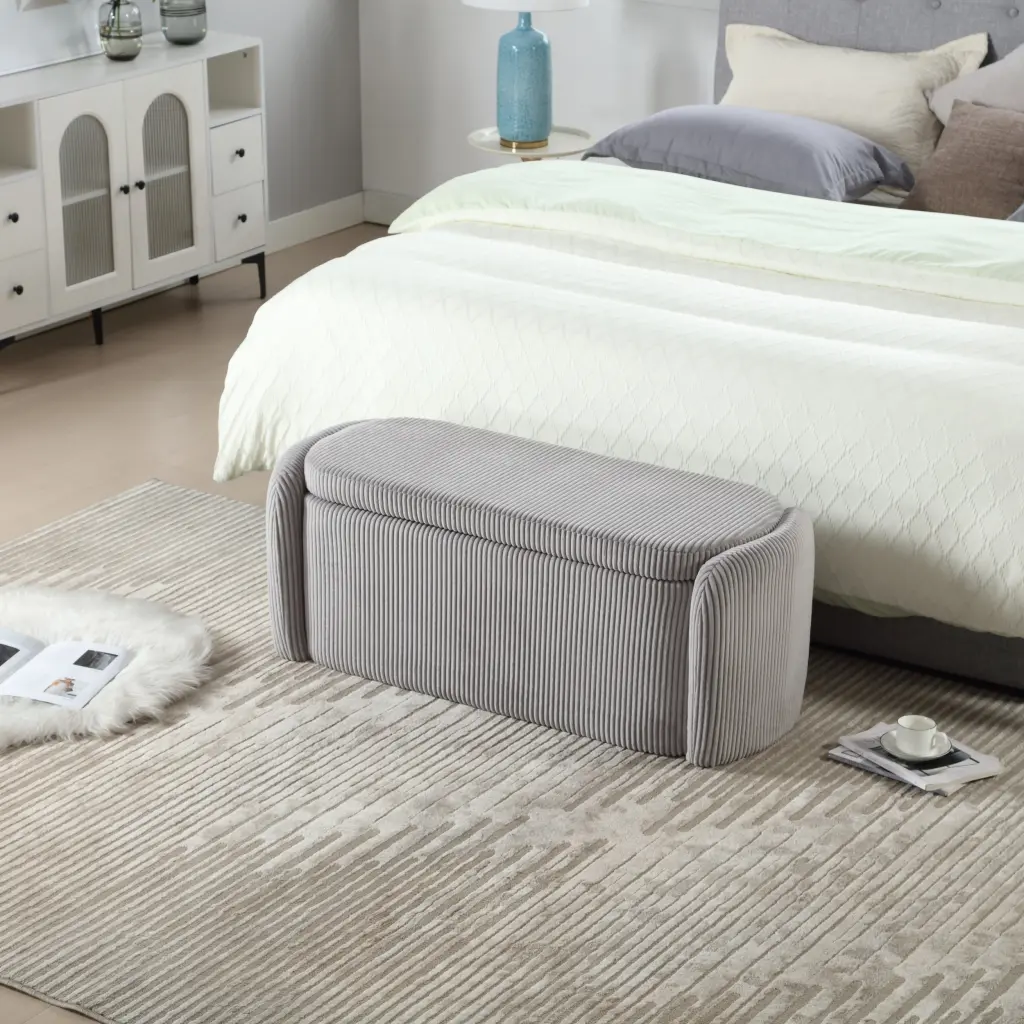 Coolmore Storage Ottoman Upholstered Fabric Bedroom End Bench Storage house hold-w1588