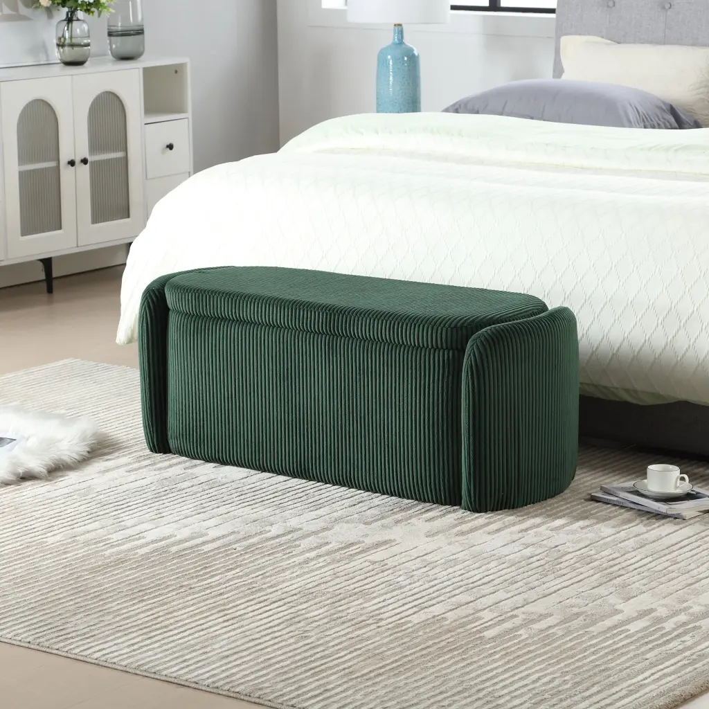 Coolmore Upholstered Fabric Storage Ottoman Bedroom End Bench Hidden Compartment house hold-w1588