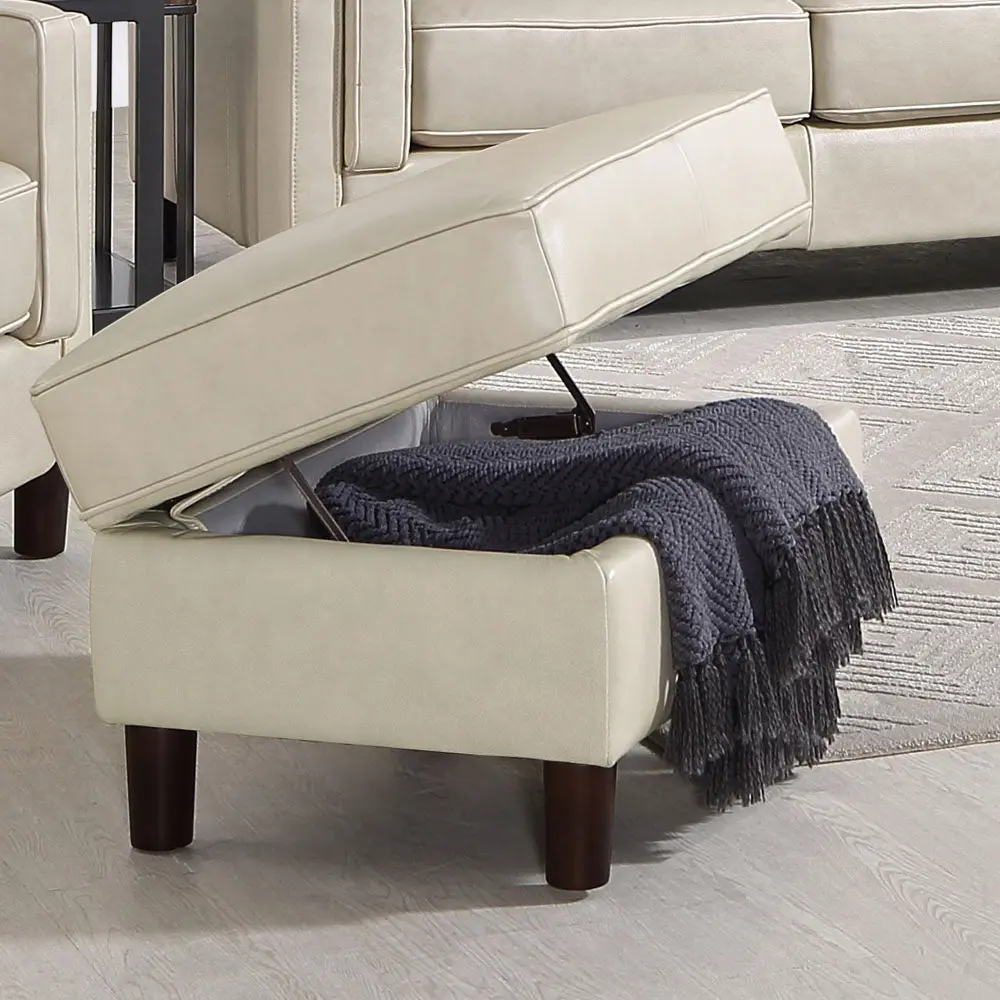 Bella Leather Storage Ottoman Beige Memory Foam Authentic Leather hydeline furniture
