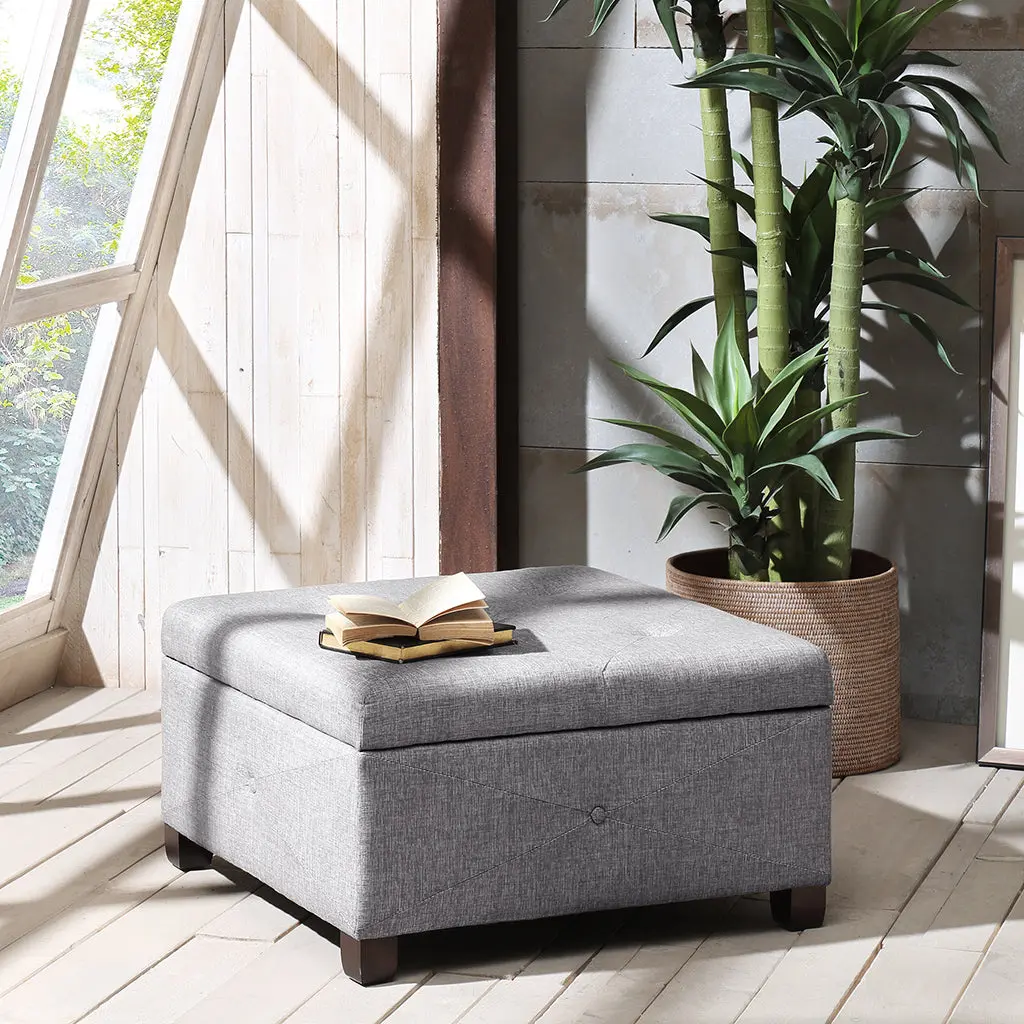 Soft Close Storage Ottoman Charcoal Polyester Living Room Furniture jla
