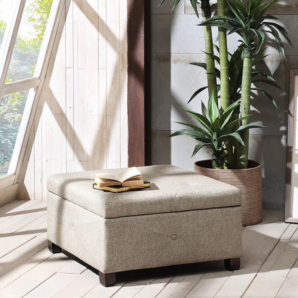 Soft Close Storage Ottoman Sand Polyester Bench Hidden Compartment jla