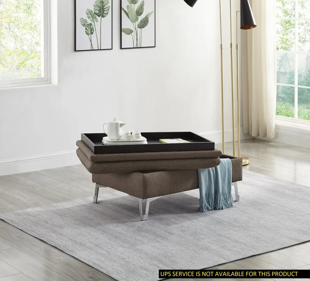 Casual Style Storage Ottoman 1Pc Chocolate Color Fabric Upholstered Metal Legs kanepe