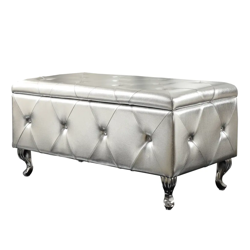Glam 38-Inch Storage Ottoman Bench Upholstered Tufted Silver kanepe