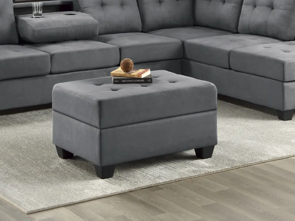 Modern Living Room Storage Ottoman Tufted Top Dark Gray Fabric kanepe