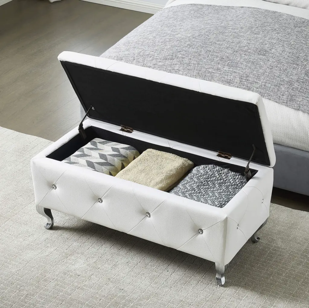 Upholstered Faux Leather Storage Ottoman Bench Bedroom mes home living