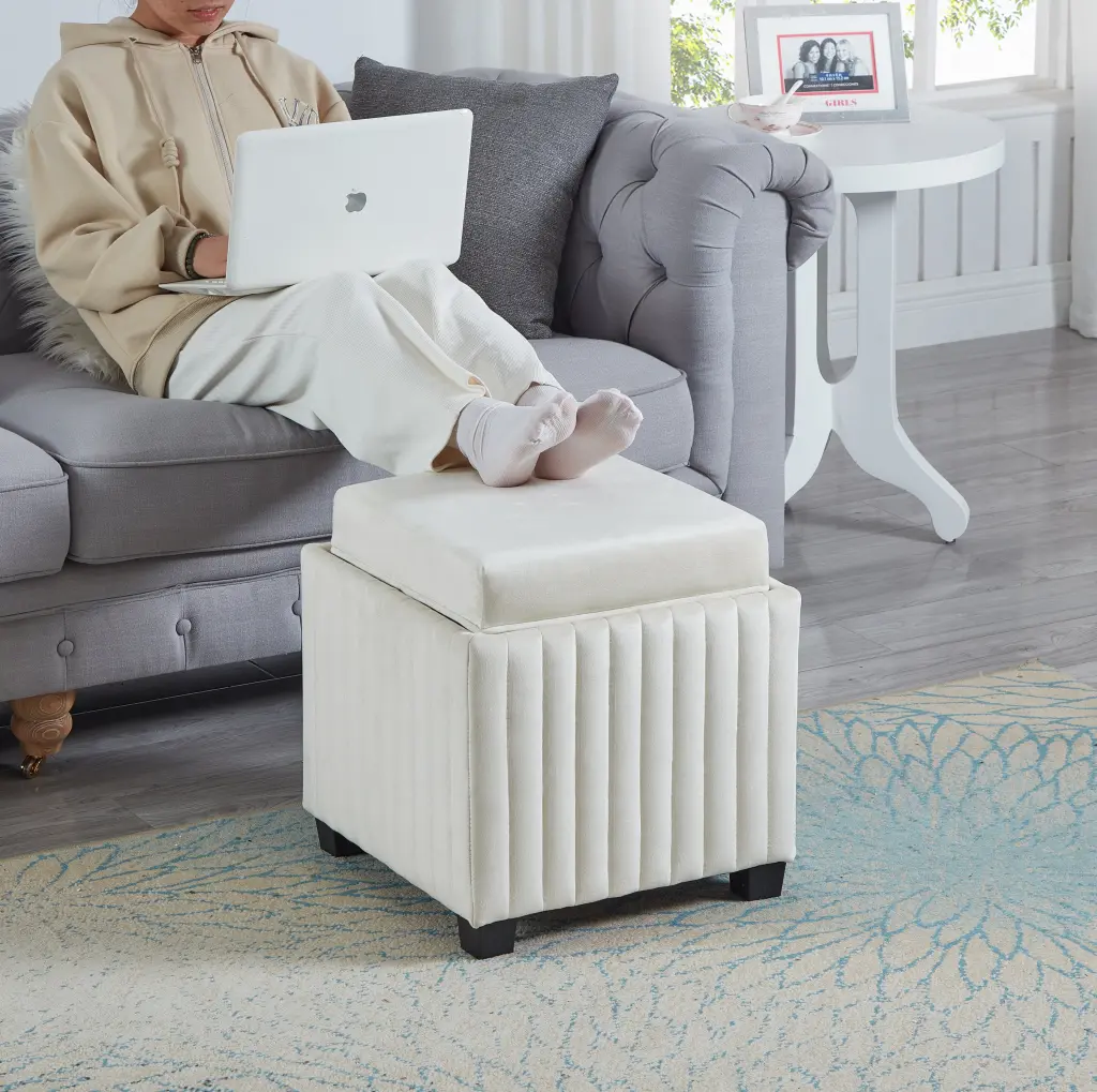 18 Inch Wide Contemporary Square Cube Storage Ottoman Bench modernben furniture
