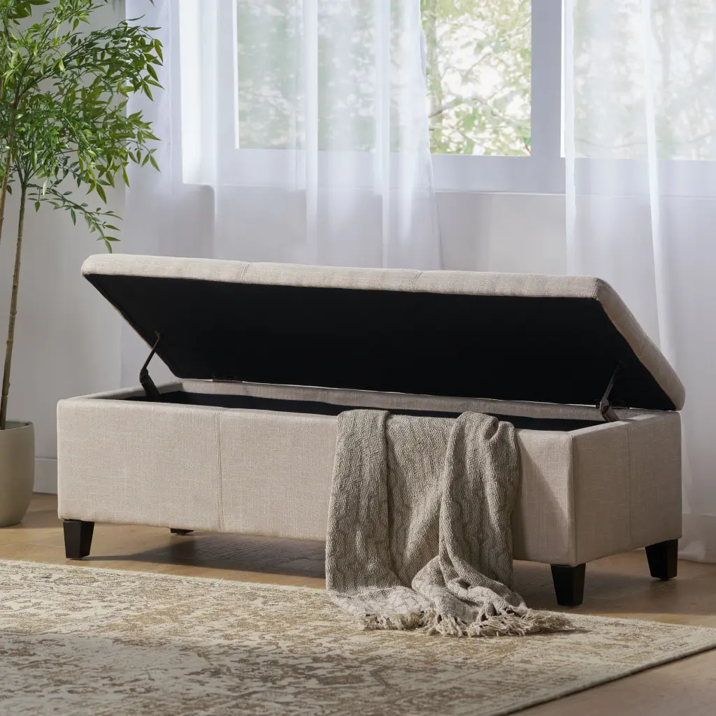 Glouster Storage Ottoman V2 Light Beige Fabric Foot Rest Bench nh-an