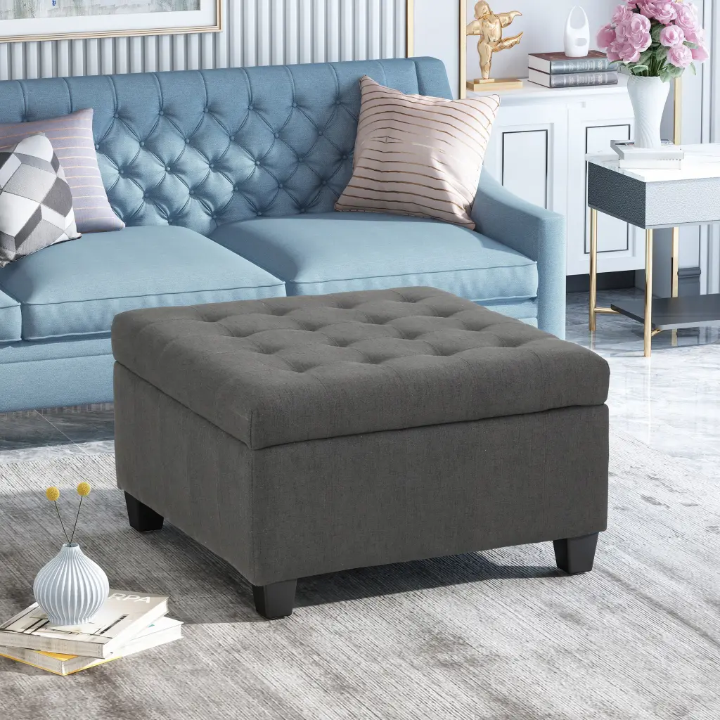 Isabella Ottoman Dark Gray Fabric Storage Footrest Living Room nh-an