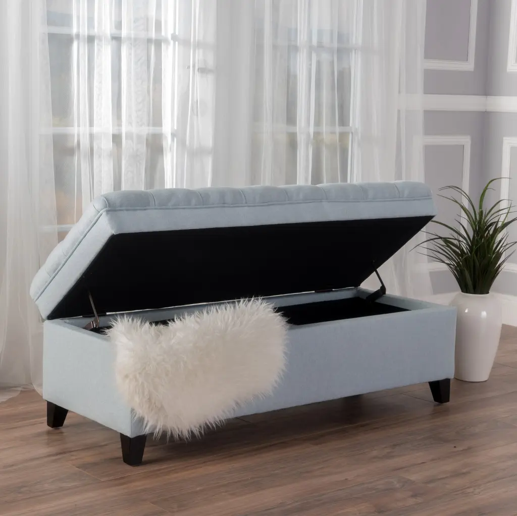 Juliana Storage Ottoman Blue Fabric Living Room Footrest Bench nh-an