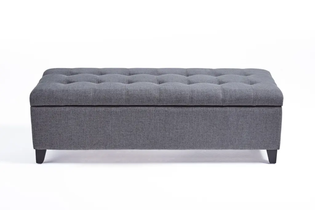 Storage Ottoman Light Grey Fabric Living Room Extra Seating and Storage nh-an