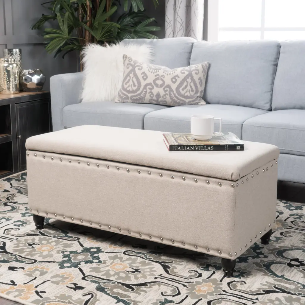 Storage Ottoman Wheat Fabric Multi Functional Footrest Bench nh-an