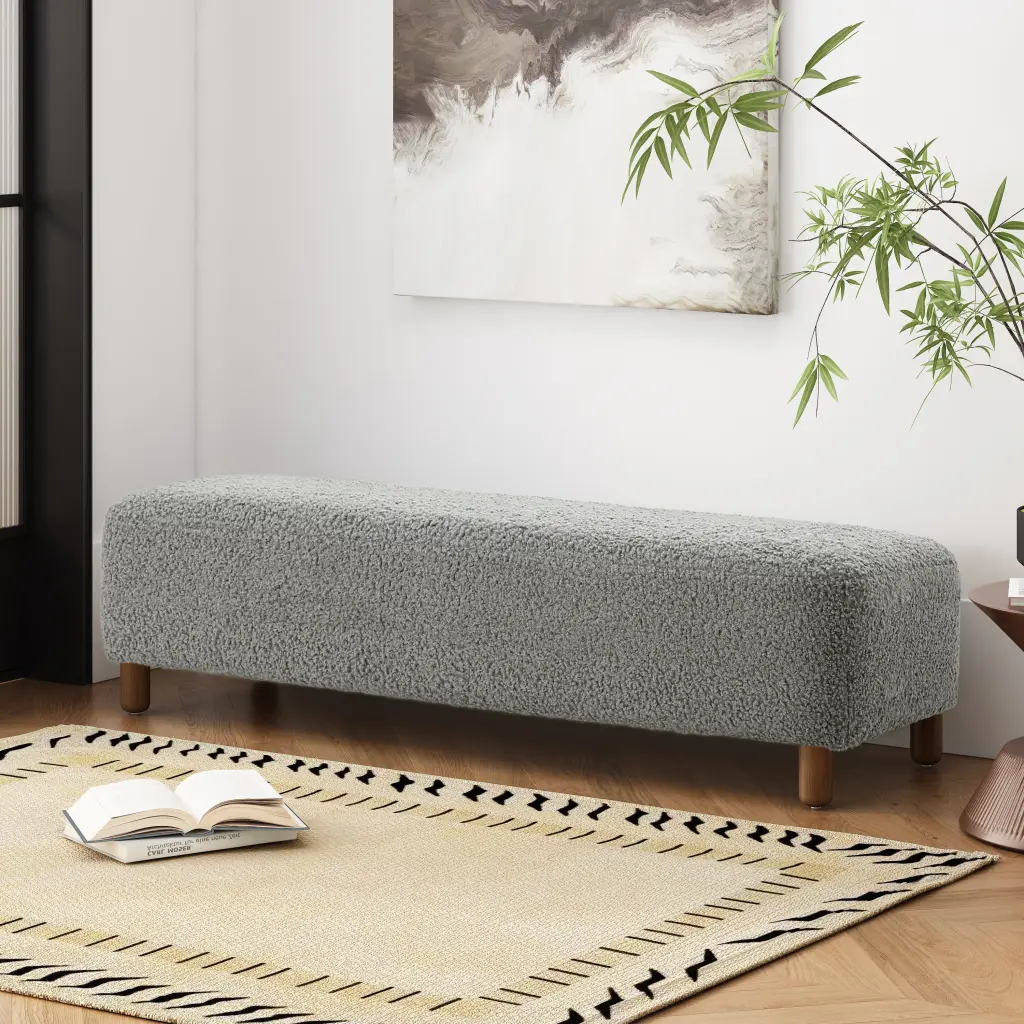 Cozy Ottoman Grey Polyester Wood Legs Footrest Living Room Furniture nh-comfortcove