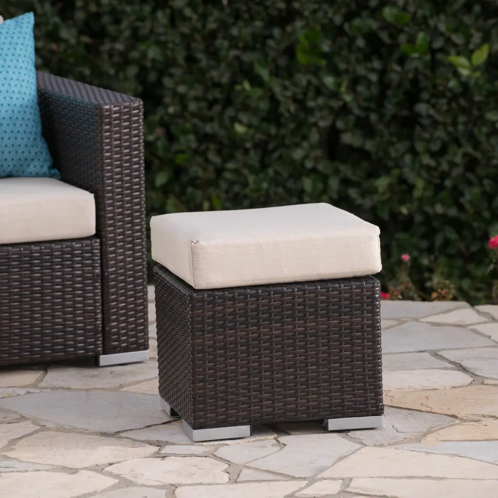 Santa Rosa 16 Inch Ottoman Multi Brown Beige PE Rattan Iron Waterproof nh-kisa