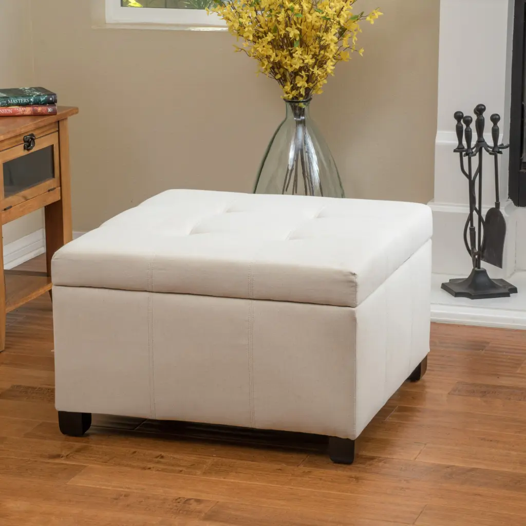 Richmond KD Storage Ottoman Beige Fabric Multi Functional Footrest And Storage nh-perfect home
