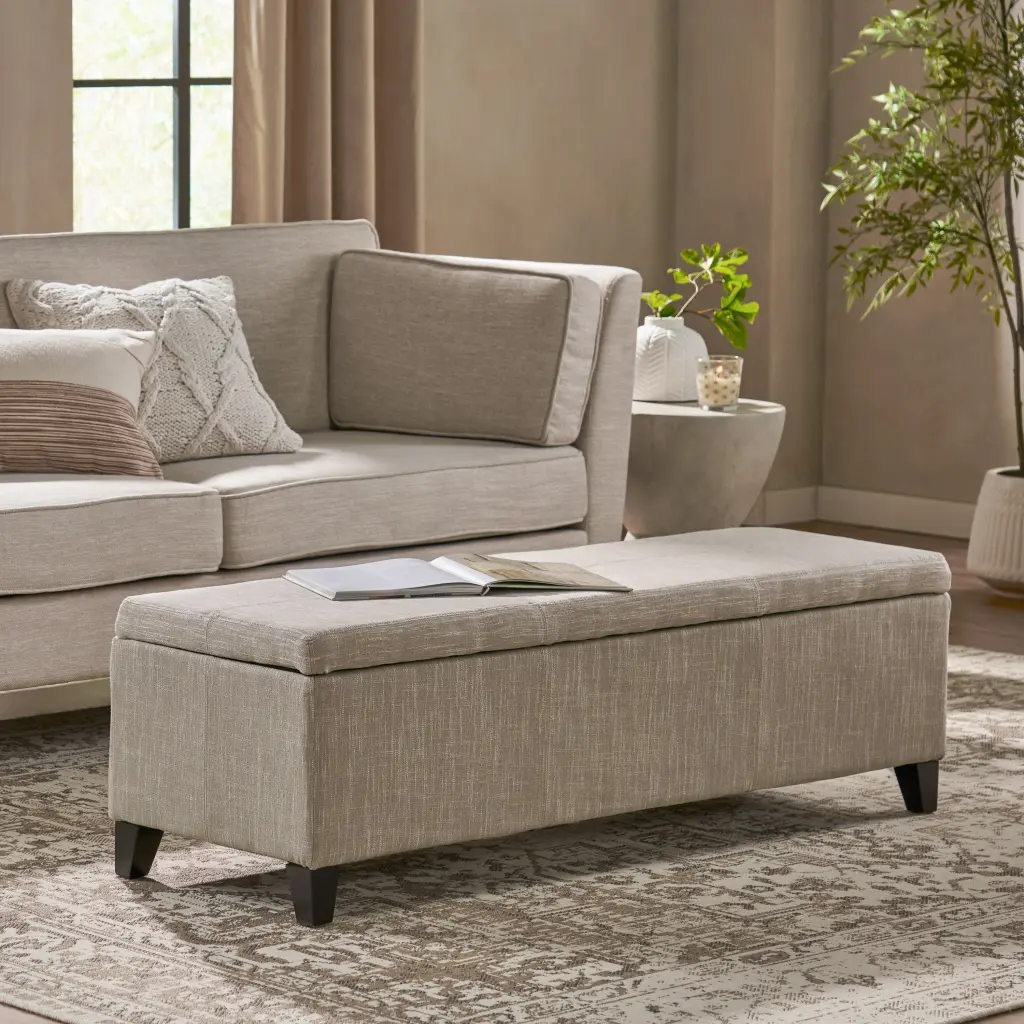 Glouster Storage Ottoman V2 Sand Fabric Multi-Purpose Footrest nh-purenest