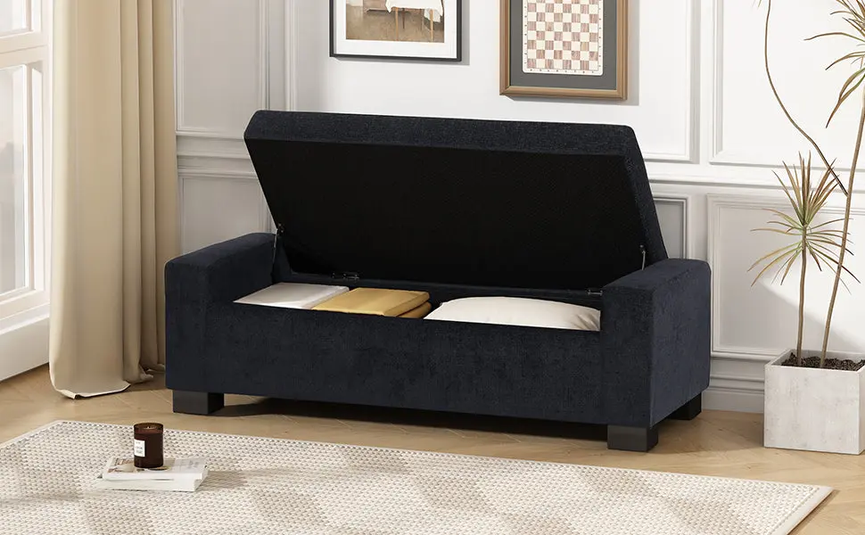 Storage Ottoman Dark Blue Fabric Multi Functional Footrest nh-purenest