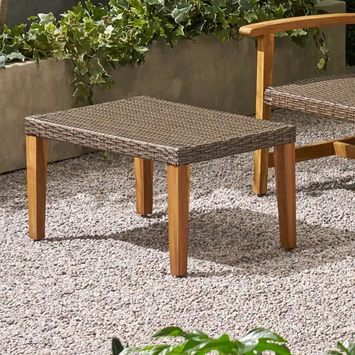 Hampton Wood Wicker Ottoman Natural Grey Metal & Wood nh-sunfay